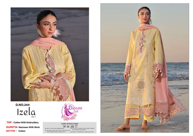 Izela Vol 1 By Dinsaa Embroidered Cotton Designer Salwar Suits Wholesale Price In Surat
